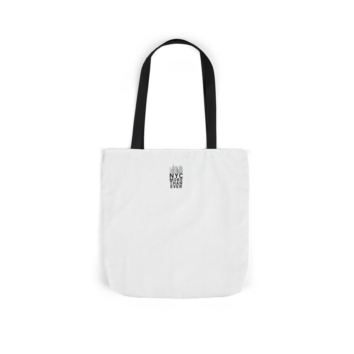 White Canvas Tote Bag, Black Straps "NYC Skyline Blue Out" with NYC More Than Ever Logo
