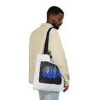 Optic White Canvas Tote Bag, Black Straps "NYC Skyline Blue Out"