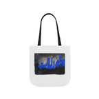 Optic White Canvas Tote Bag, Black Straps "NYC Skyline Blue Out"