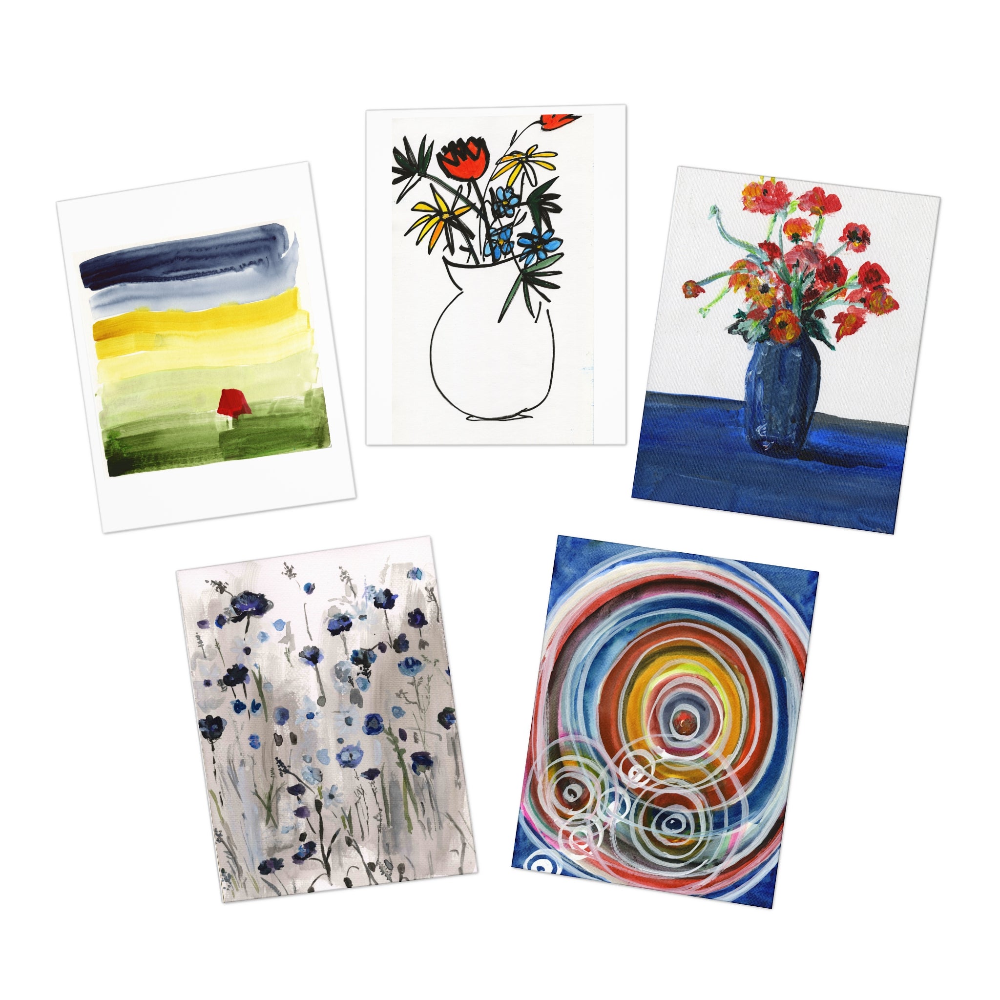 Multi-Design Greeting Cards (5-Pack) Poppies in Blue Vase and more