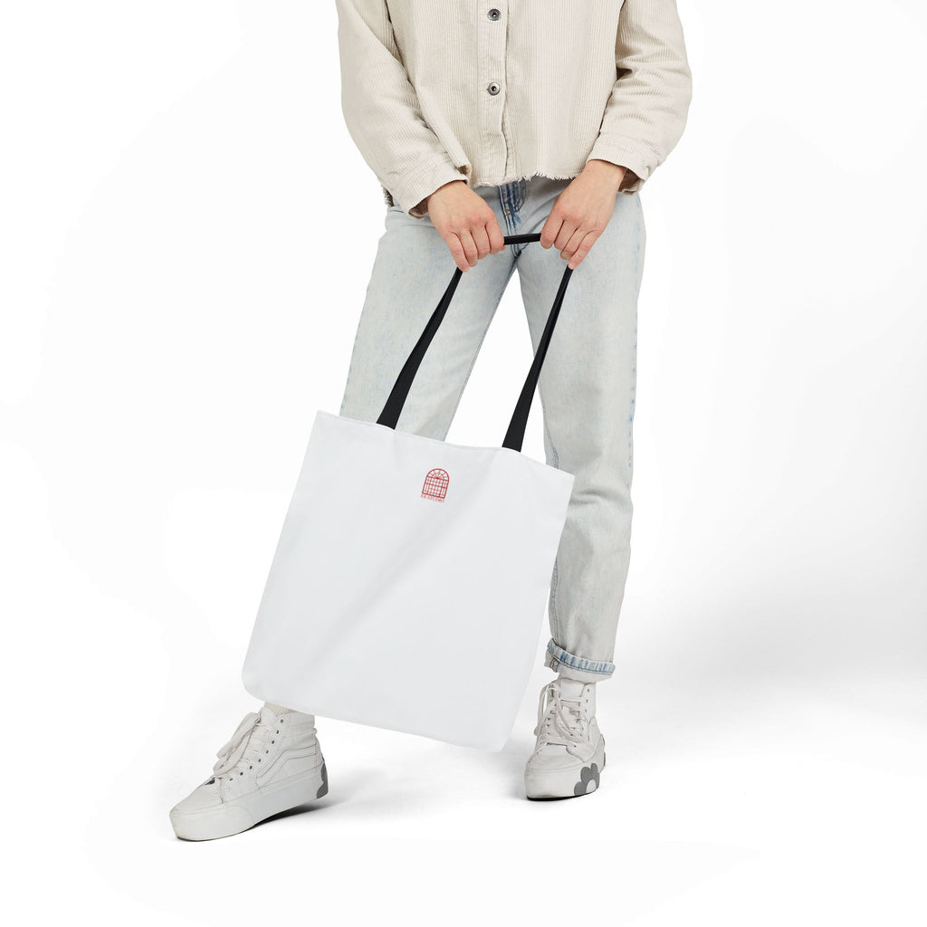 Optic White Canvas Tote Bag, Black Straps "NYC Skyline Blue Out"