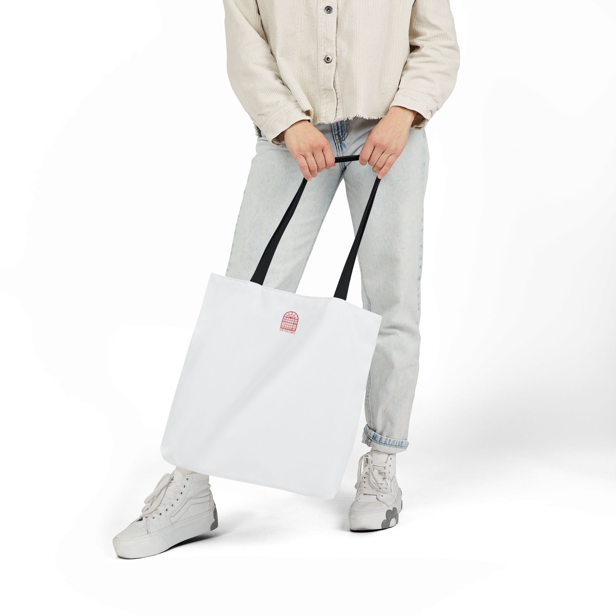 Optic White Canvas Tote Bag, Black Straps "NYC Skyline Blue Out"