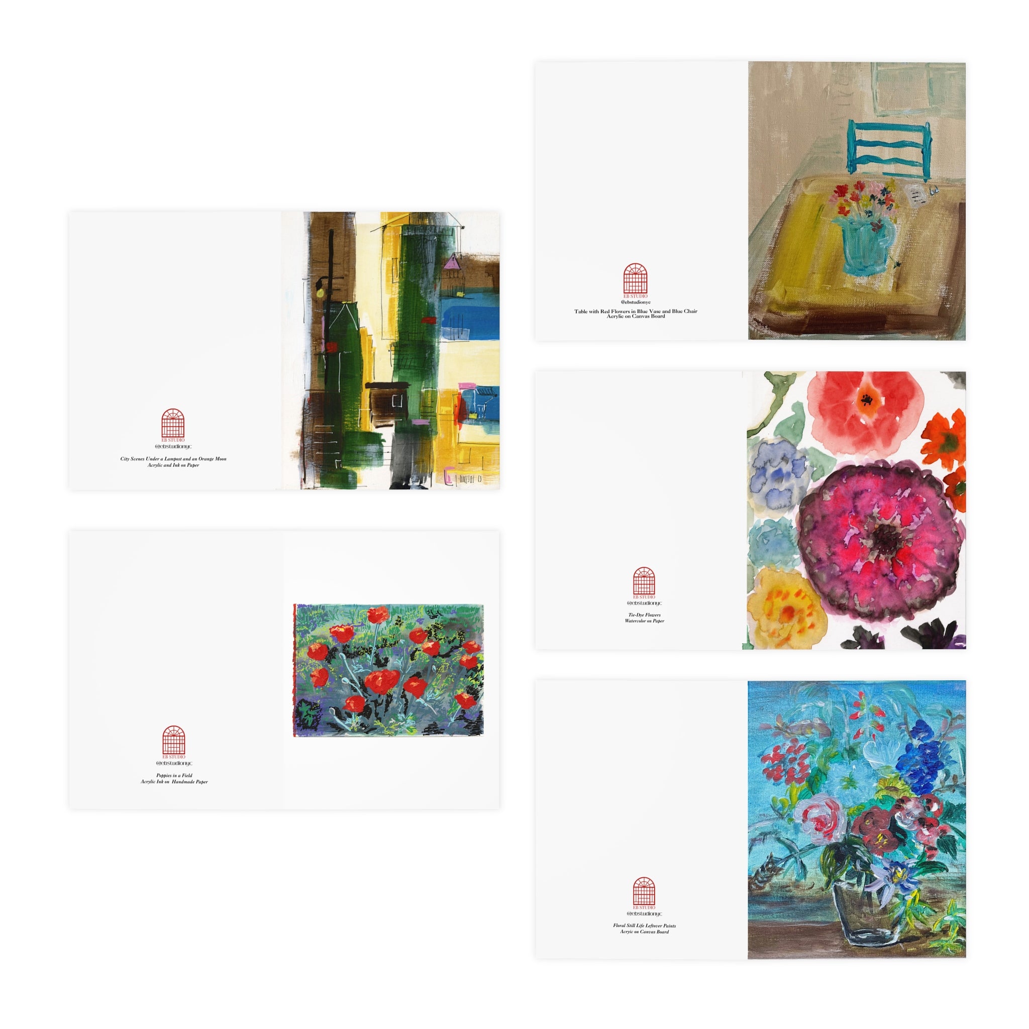 Multi-Design Greeting Cards (5-Pack) Tie-Dye Flowers and more