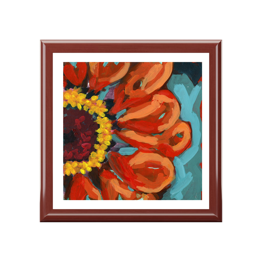 Mahogany Keepsake Jewelry Box Orange Zinnia