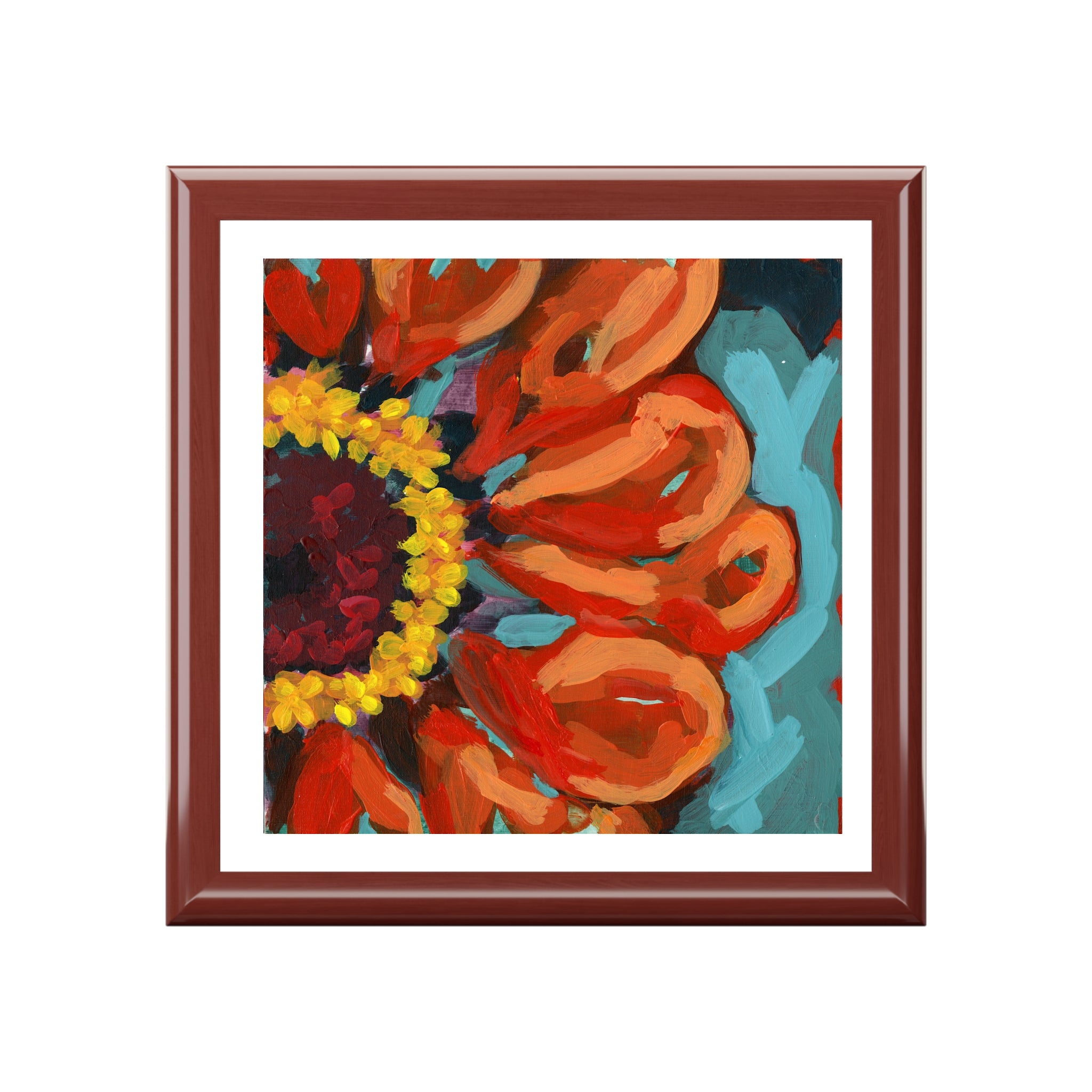 Mahogany Keepsake Jewelry Box Orange Zinnia