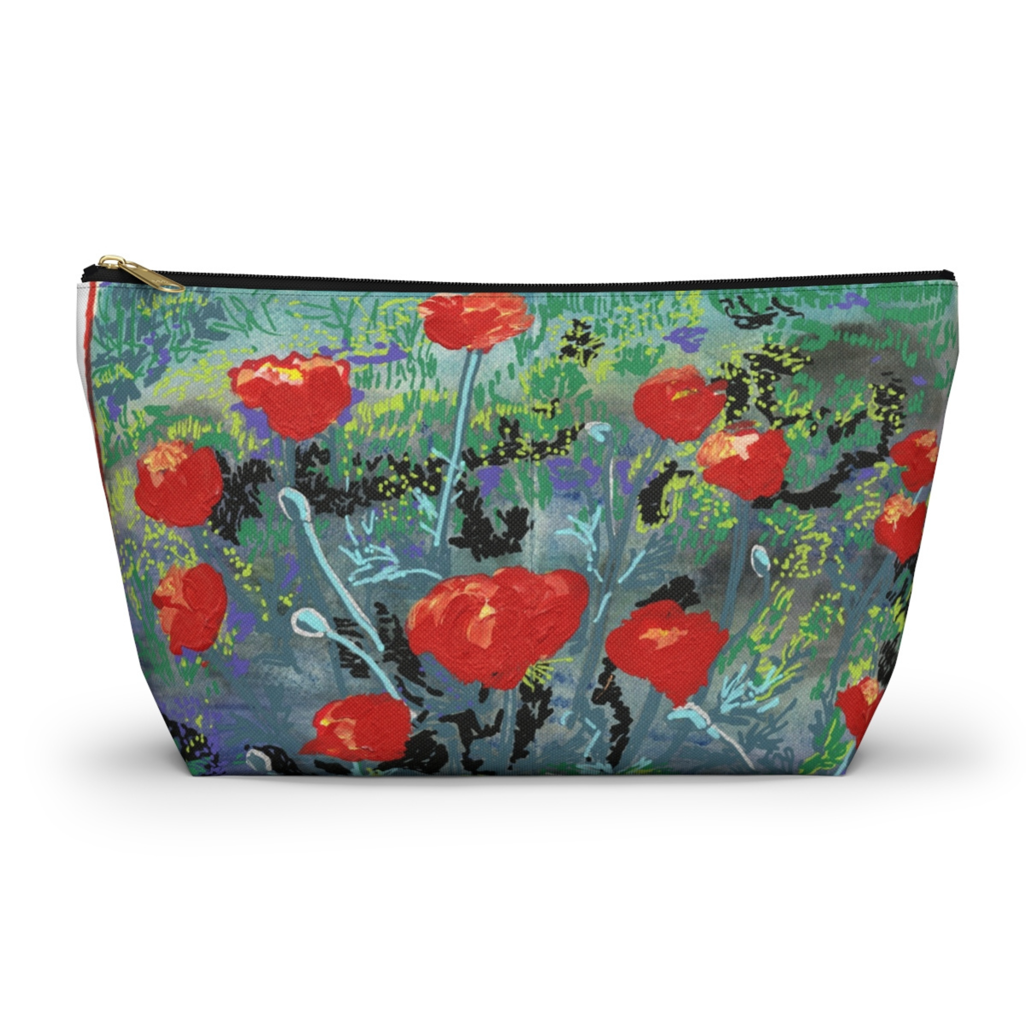 "Poppies in a Field" Large Accessory Pouch T-Bottom