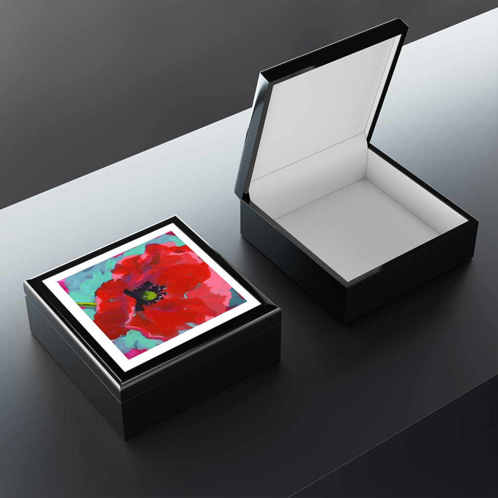 Ebony Keepsake Jewelry Box "Borrowed Garden Poppy"