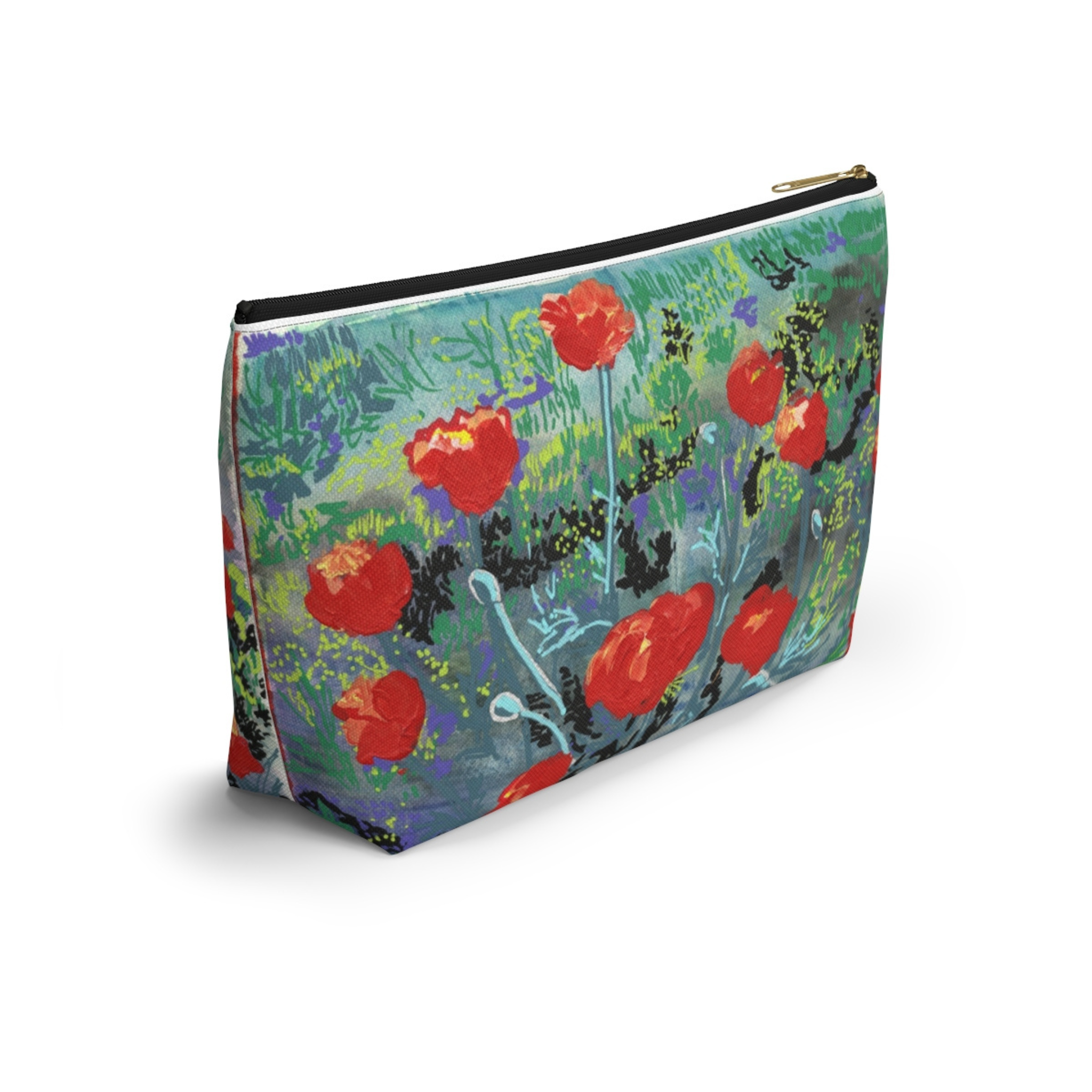 "Poppies in a Field" Large Accessory Pouch T-Bottom