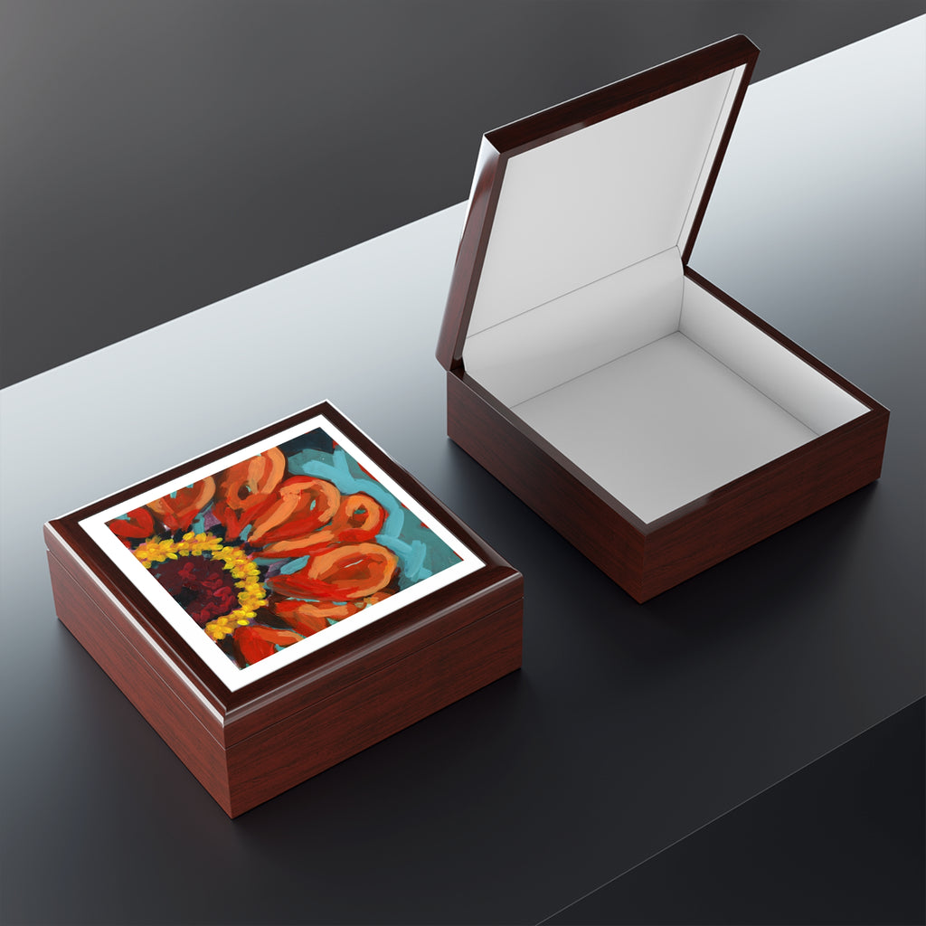 Mahogany Keepsake Jewelry Box Orange Zinnia