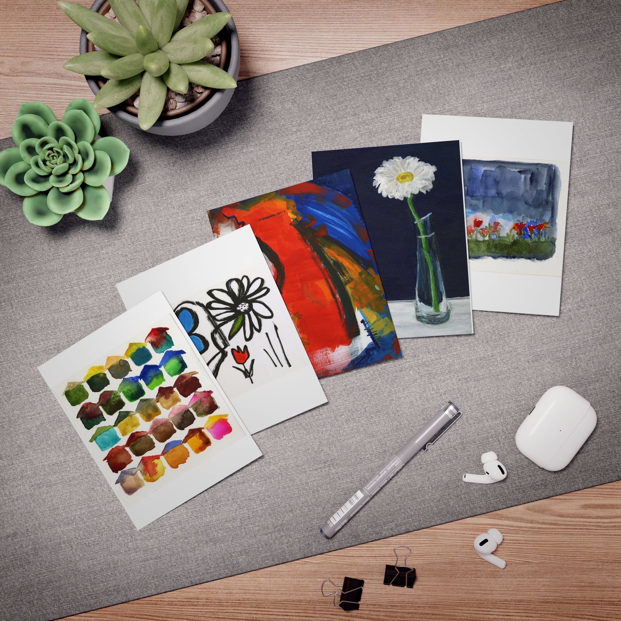 Multi-Design Greeting Cards (5-Pack) Zinnia in Vase and more