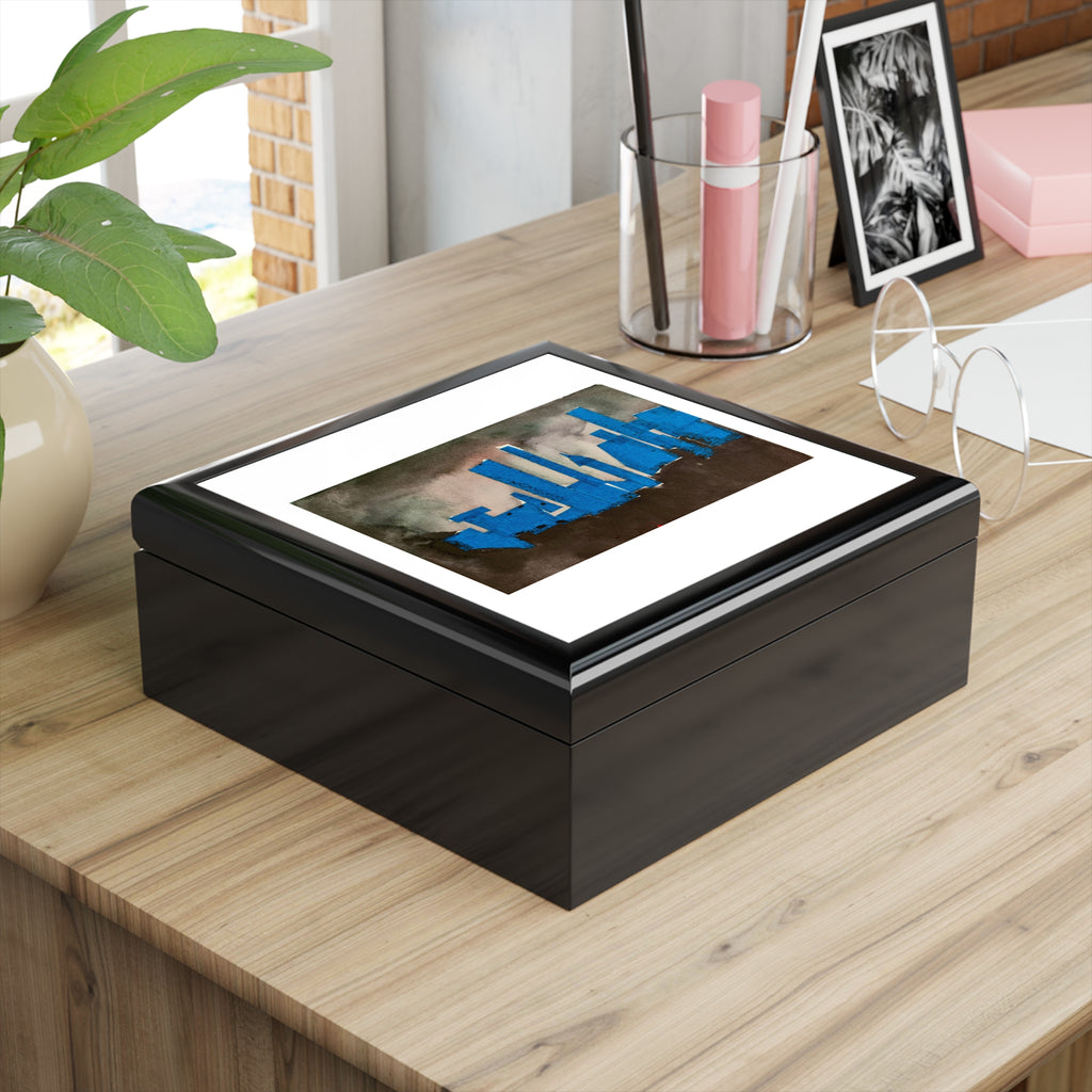 Ebony Keepsake Jewelry Box "NYC Skyline Blue Out"