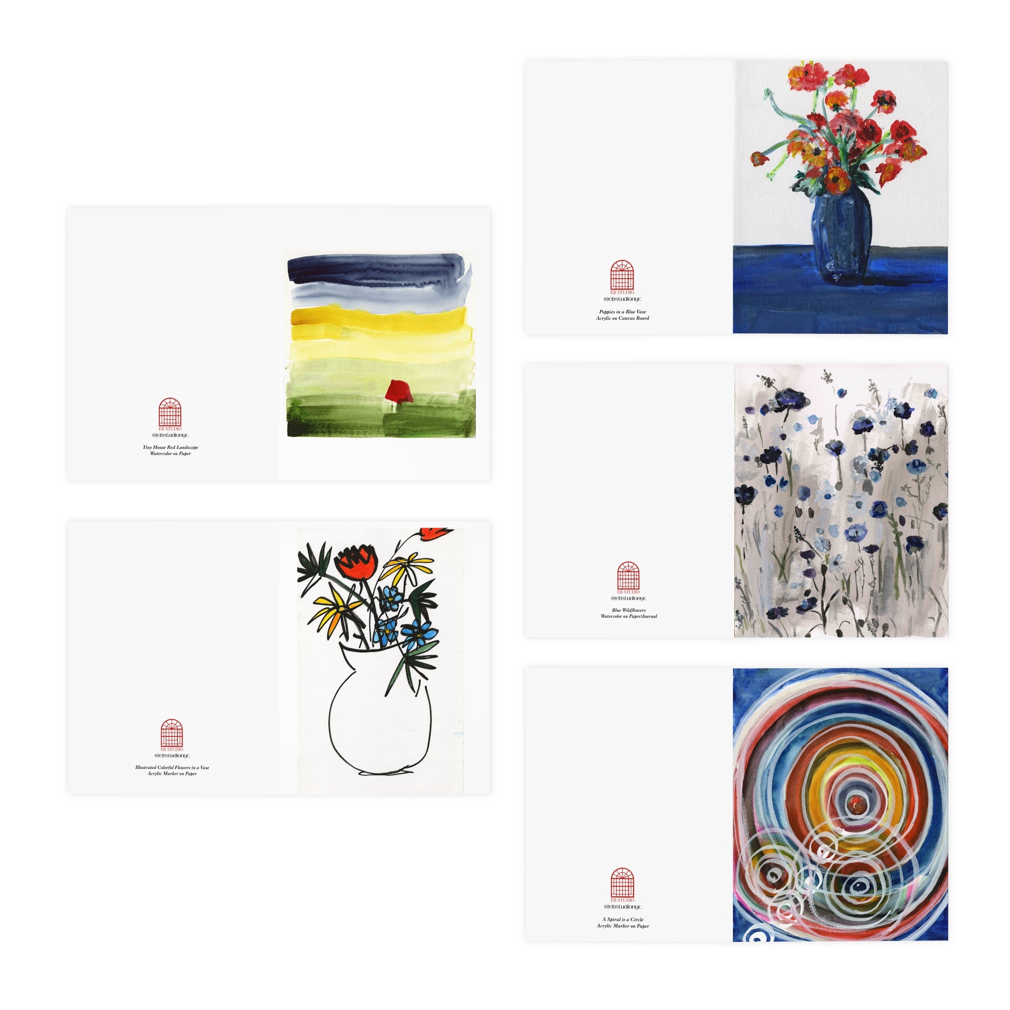 Multi-Design Greeting Cards (5-Pack) Poppies in Blue Vase and more
