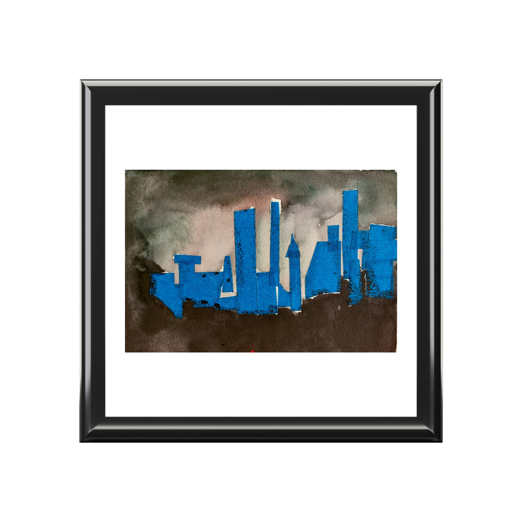 Ebony Keepsake Jewelry Box "NYC Skyline Blue Out"