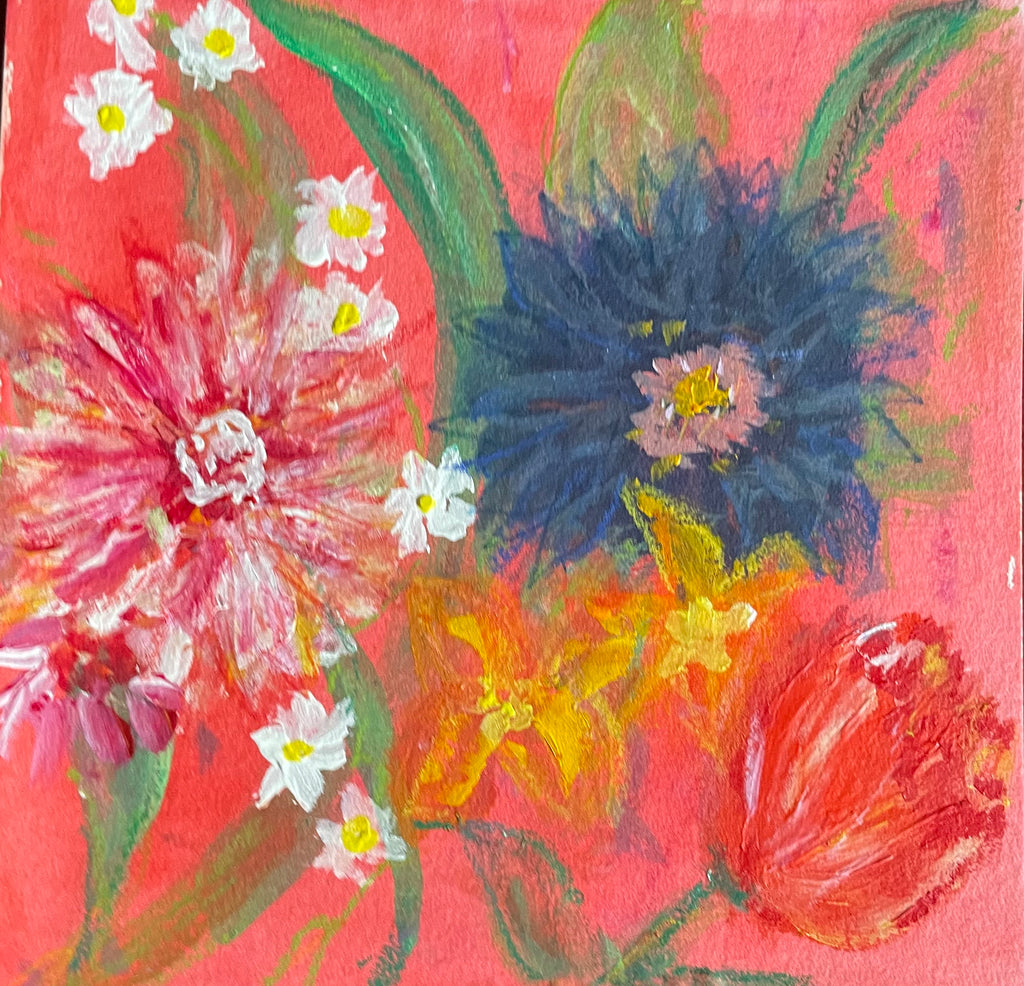 Flowers in Water - Red Background Flowers