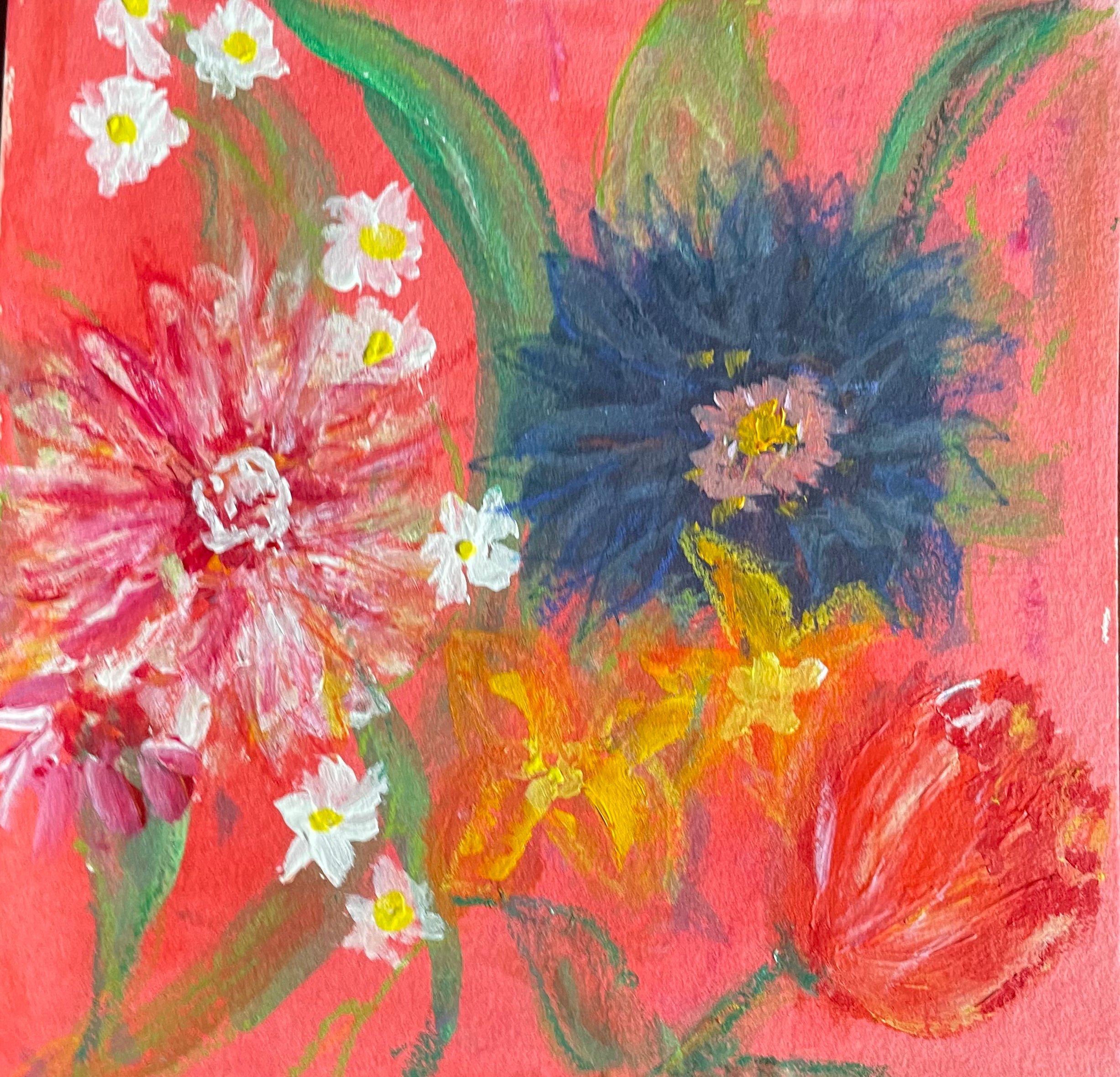 Flowers in Water - Red Background Flowers