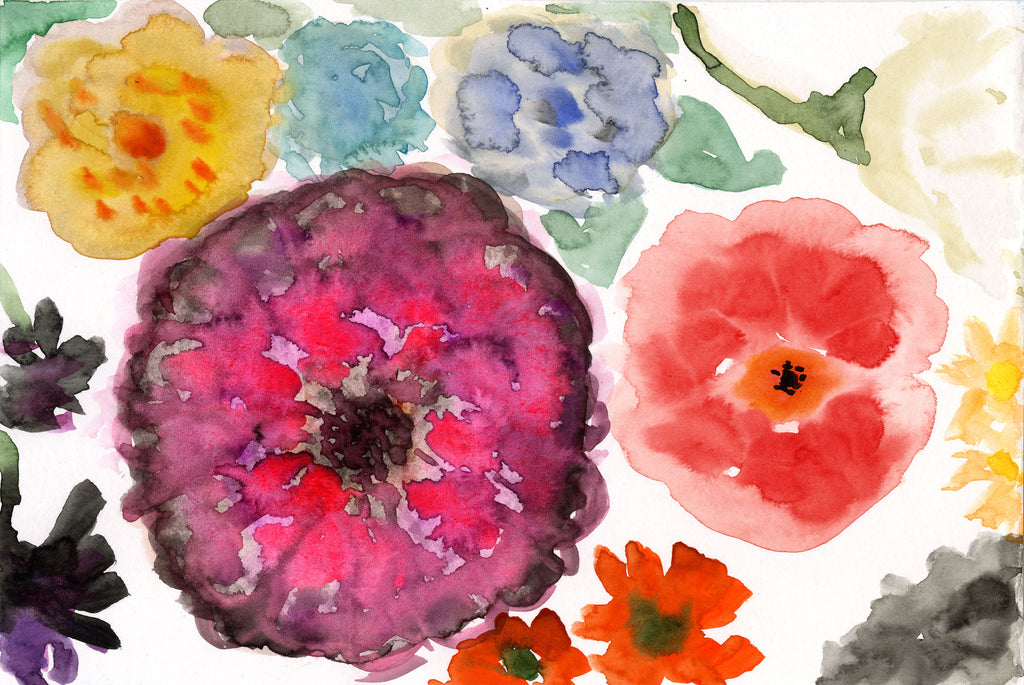 Colorful watercolor flowers on a white background