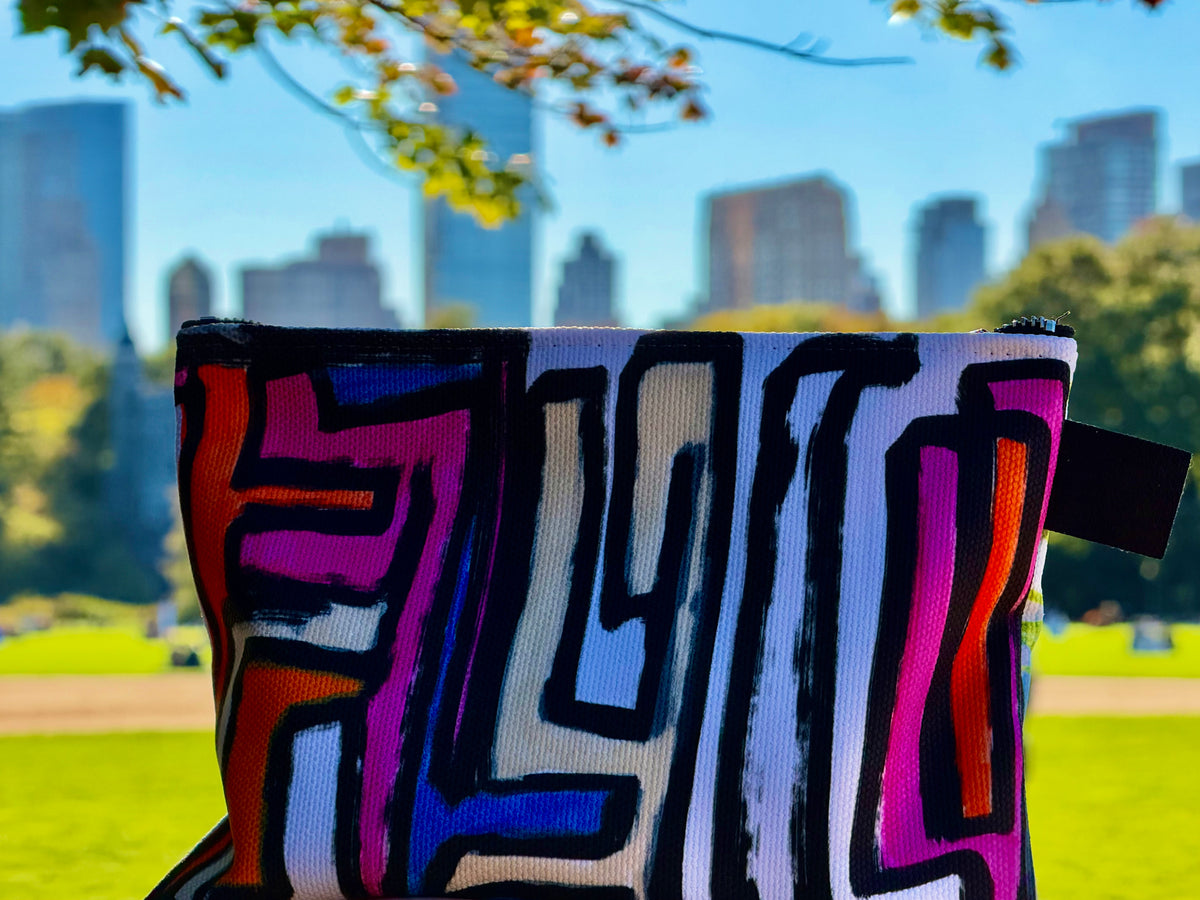 "Homegrown Graffiti Colorful Squiggles" Handmade Canvas Zipper  Dual-Sided Carry-all