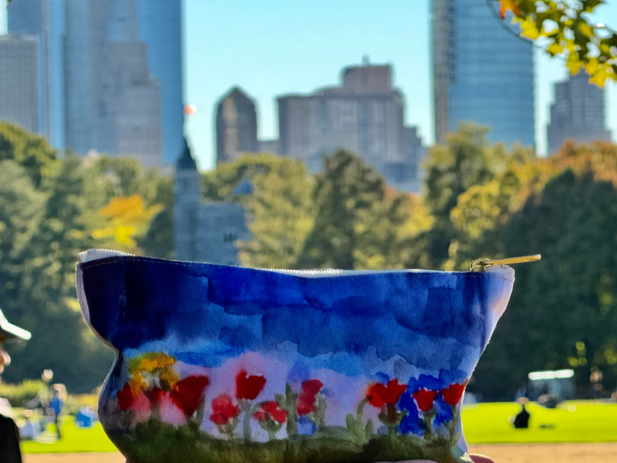 "NYC Skyline Flowers" Accessory Small Pouch with T-bottom