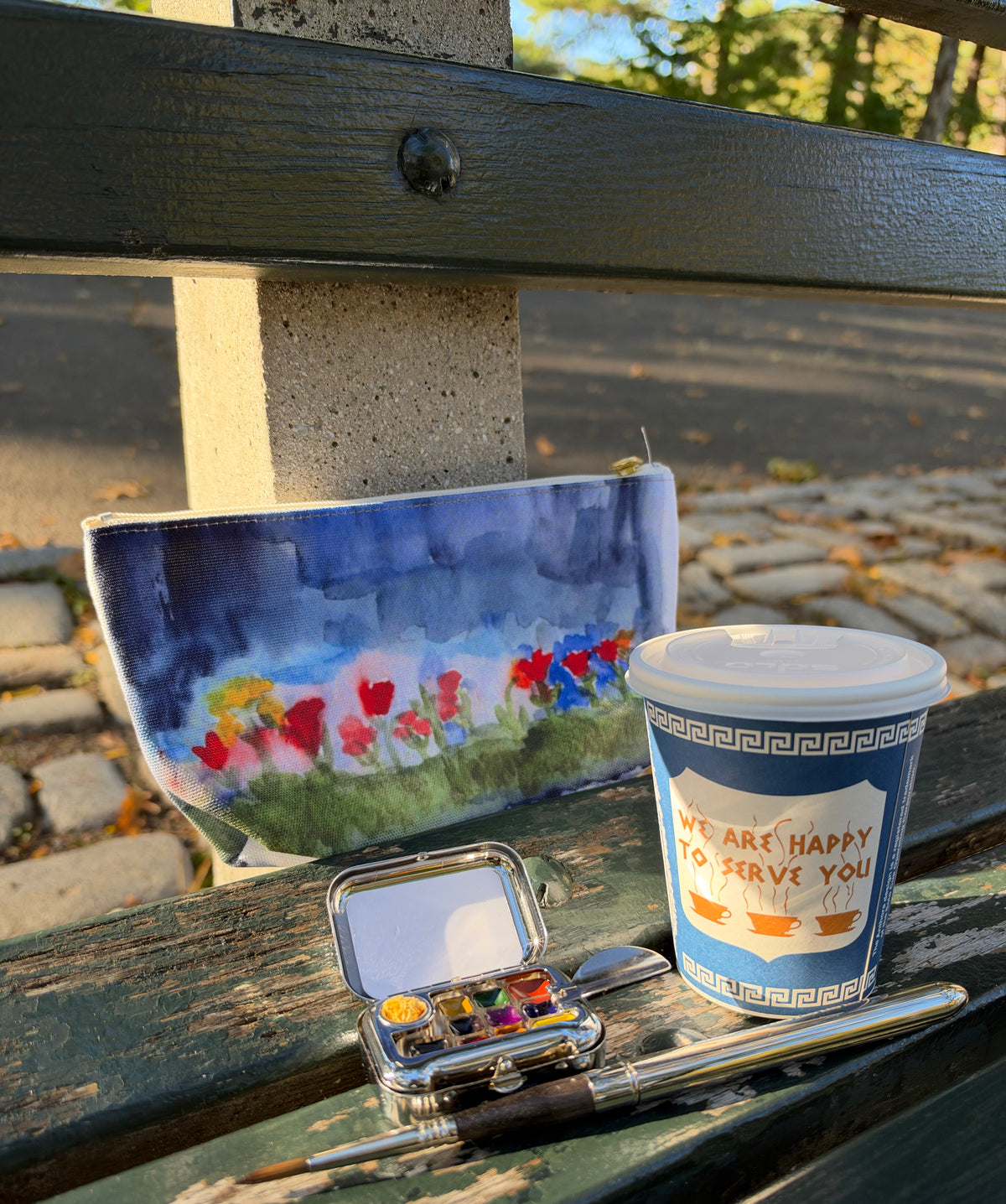 "NYC Skyline Flowers" Accessory Small Pouch with T-bottom