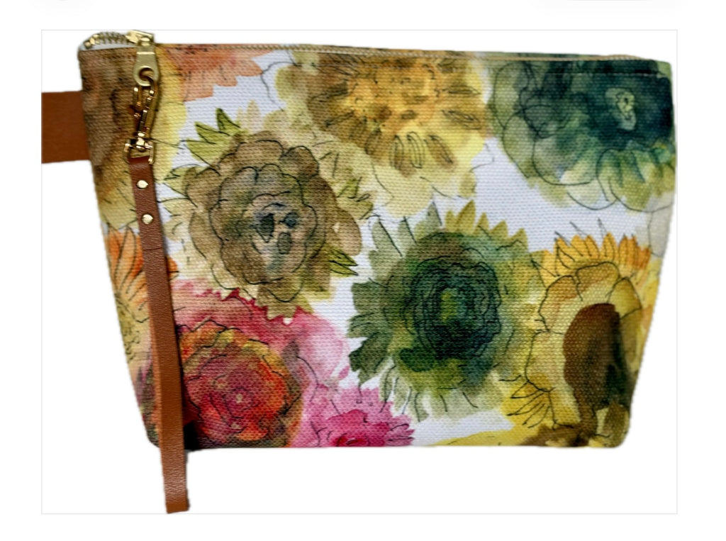 "Loose Sunflowers" Handmade Canvas Accessory T-Bottom Pouch