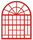 Red window frame design on a white background
