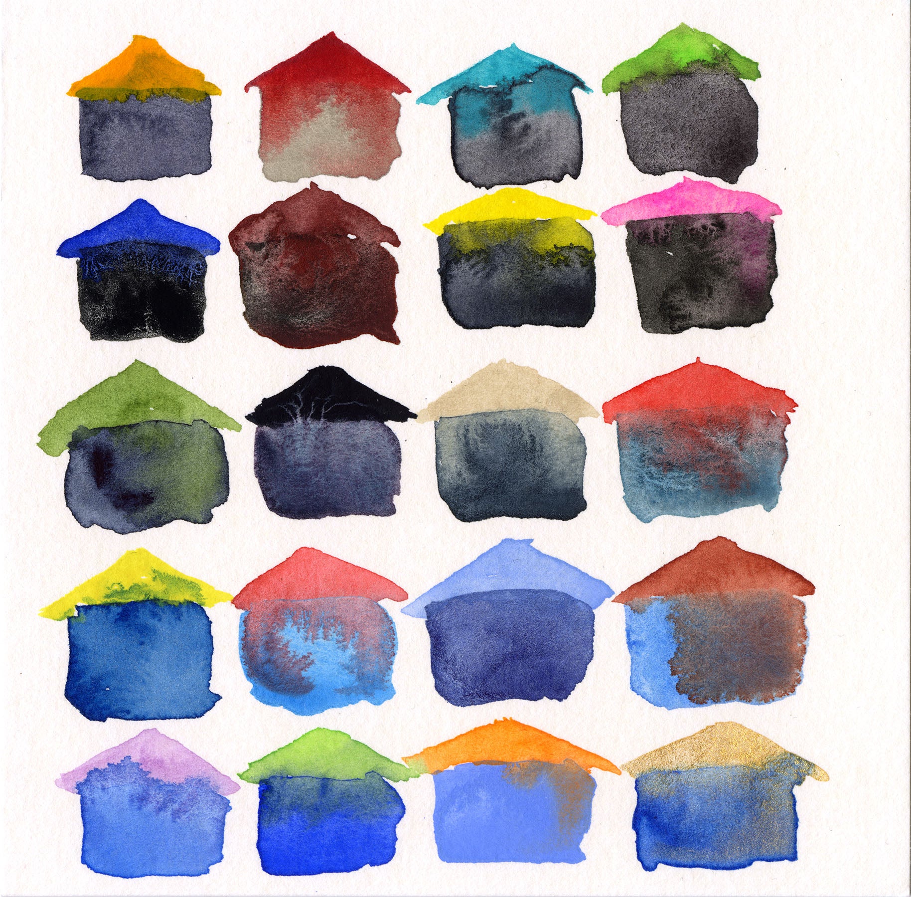 Tiny Houses - Blue with Gold Roof